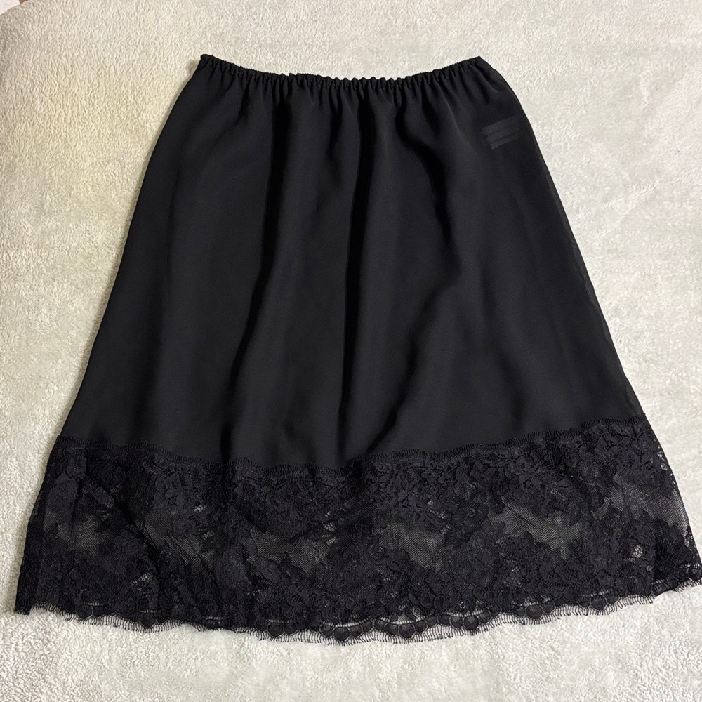 Vintage 70s Sheer Black Lace Slip